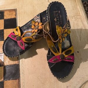 Spring Step Floral Sandals in Pink, Yellow, and Black
